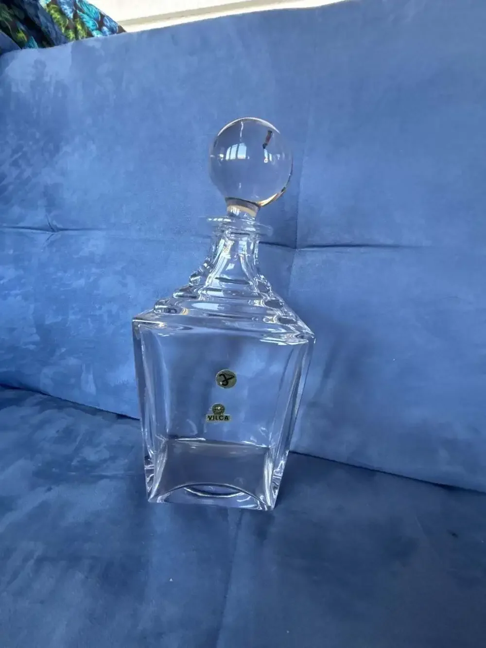 Vica 24% Lead Crystal Square Whiskey Decanter with Ball Stopper Made in Italy